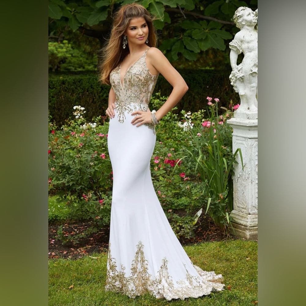 Gold and white, Morilee 45024, worn once brand new prom dress